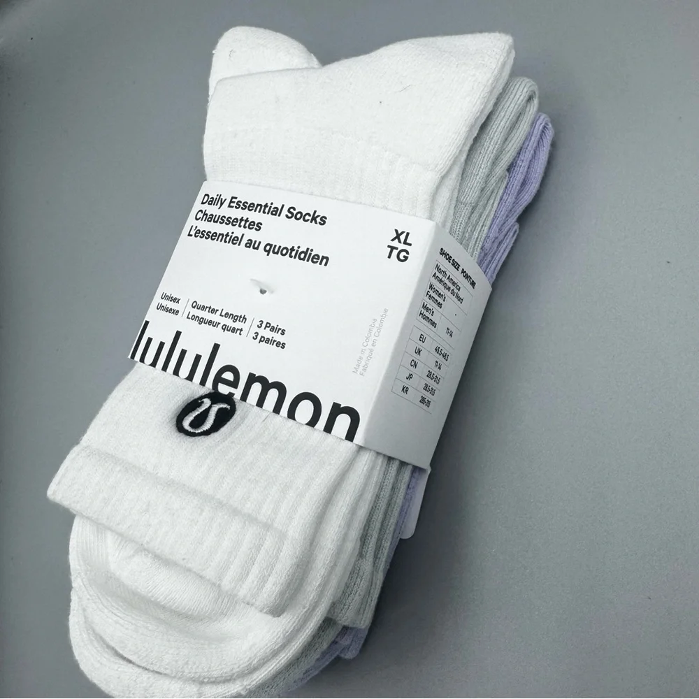 🤍 💜💚lululemon Daily Essential Quarter Socks 3 Pack Men’s XL NWT